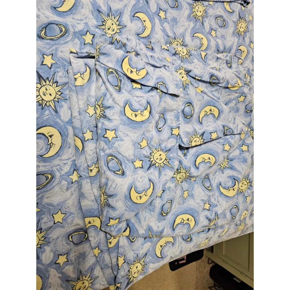 Vintage Jubilee Celestial Sun Moon Flannel Sheet Set king Cotton Blue Y2K 4pc